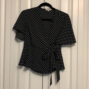 Wrap top, polka dot black & white
